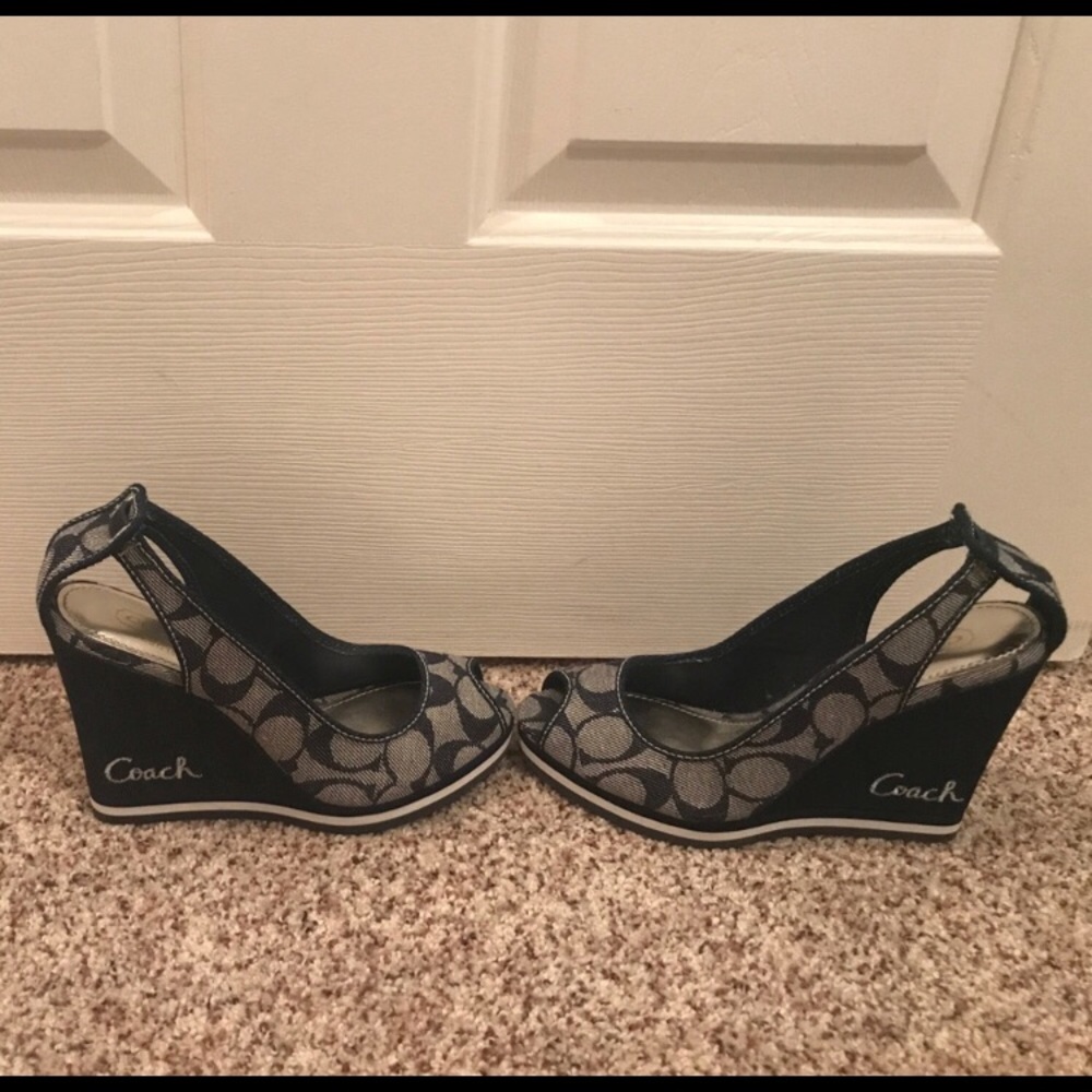 Coach Dark Denim wedged. Like new!